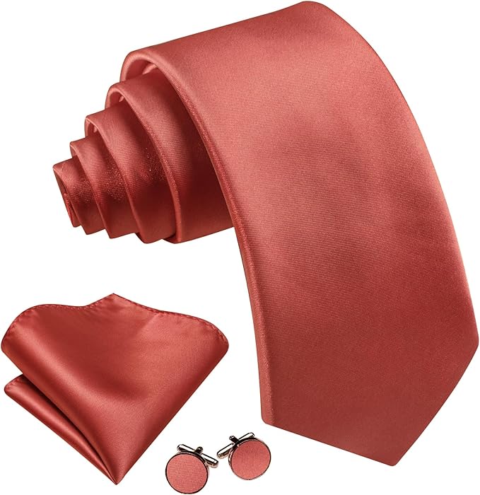 Barry.Wang Tie Sets for Men Silk Solid Necktie Stain Ties Handkerchief Pocket Square Cufflinks Wedding Business Dyed