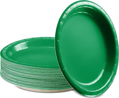 Disposable Paper Plates Green, 6 3/4 Inches Paper Dessert Plates, Strong and Sturdy Disposable Plates for Party, Dinner, Holiday, Picnic, or Travel Party Plates, Pack of 50