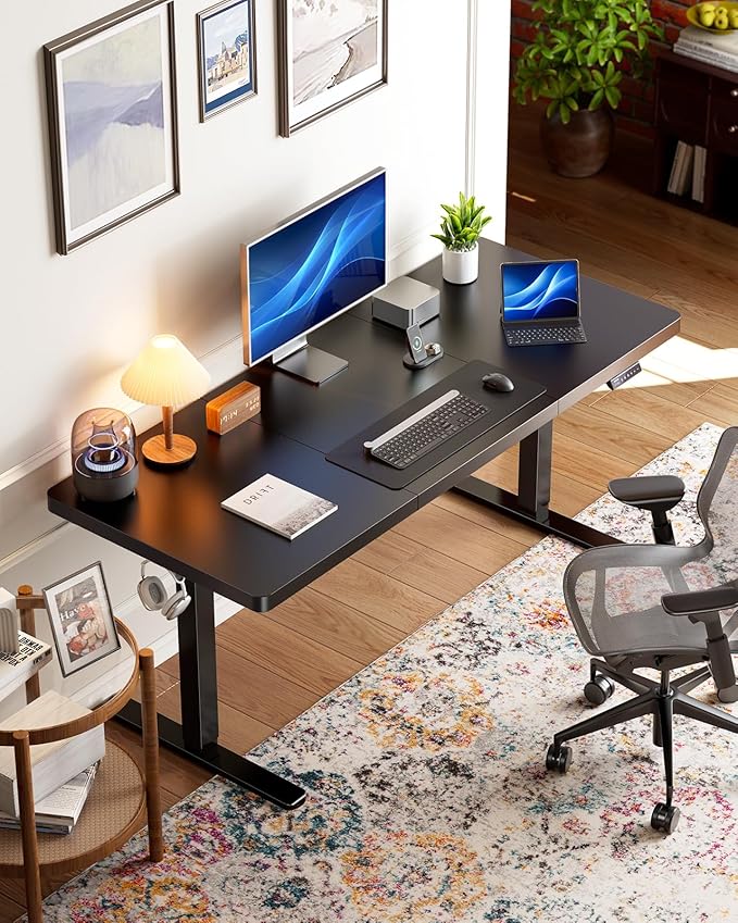 HUANUO 83 x 30 inch Electric Standing Desk, Powerful Brushless Motor Large Height Adjustable Table, 4 Memory Preset Sit Stand Up Desk, Home Office Computer Table with Thick T-Shaped Frame, Black