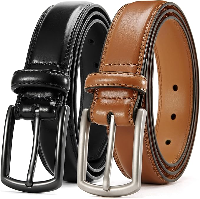 CHAOREN Leather Dress Belt Men 2 Pack - 1 3/8" Mens Belts for Work Business Casual Jeans
