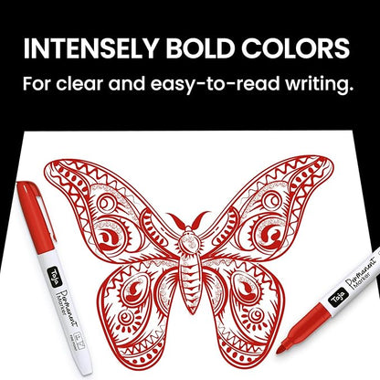 Permanent Markers Fine Tip, 30 Pack Red Quick-Drying and Fade-Resistant Permanent Markers Bulk Set for Writing and Drawing on Wood, Plastic, Metal, Glass, Stone, Ideal for Office School Supplies