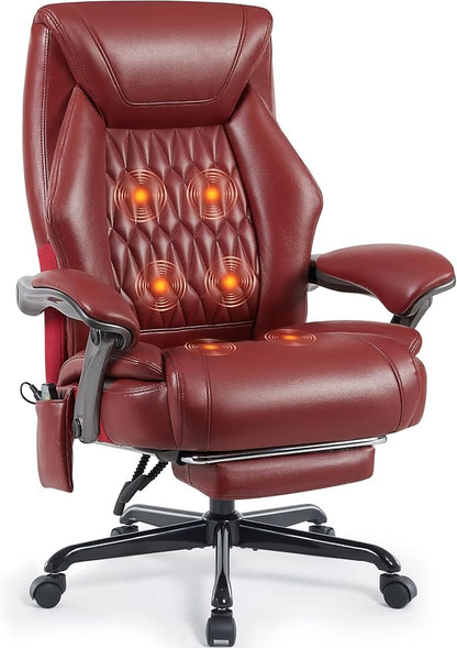 Massage Office Chair with Heating Function & Footrest, 6-Point Vibration, Ergonomic Executive Reclining Desk Chair with Padded Seat for Relaxation, Comfort & Stress Relief