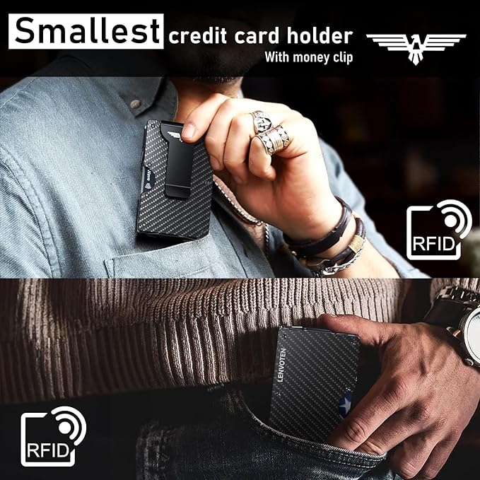 Upgraded Hinged Minimalist Wallet for Men | Slim Metal RFID Blocking Wallet | Credit Card Holder & Money Clip Holds 20 Cards | Premium Scratch-Resistant Finish | Ideal Gift for Men