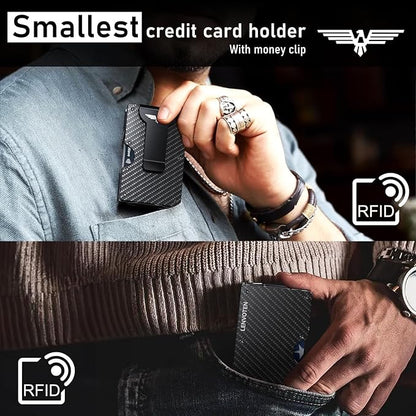 Upgraded Hinged Minimalist Wallet for Men | Slim Metal RFID Blocking Wallet | Credit Card Holder & Money Clip Holds 20 Cards | Premium Scratch-Resistant Finish | Ideal Gift for Men