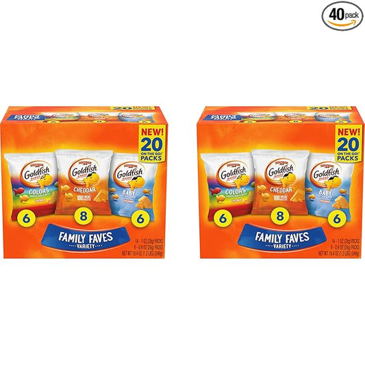 Goldfish Family Faves Crackers, Cheddar, Colors and Baby Crackers Snack Packs, 20-Ct Variety Pack (Pack of 2)