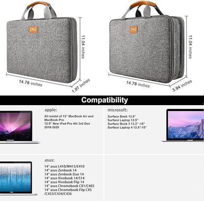 ZINZ Laptop Case 13 13.3 14 inch Sleeve, Expandable Computer Briefcase with Multi-pockets Compatible with 13-14 inch MacBook Air/Pro M4/M3/M2/M1, 13.5 Surface Laptop and 13-14 inch Notebook，D01G01