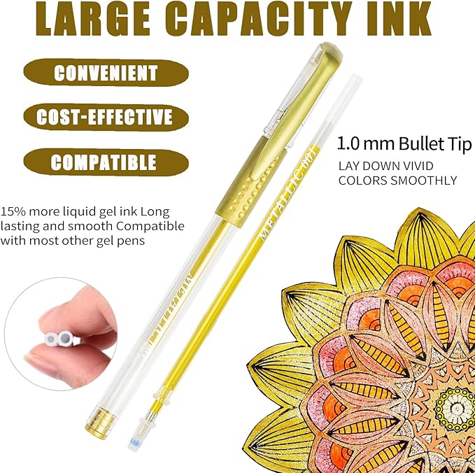 48 Pack Neon Gel Pens, 24 Colored Gel Pen with 24 Refills,40% More Ink Write Smooth for Adults Coloring Books Drawing Doodling Scrapbooks Bullet Journaling