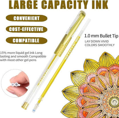 48 Pack Yellow Orange Gel Pens, 24 Colored Gel Pen with 24 Refills,40% More Ink Write Smooth for Adults Coloring Books Drawing Doodling Scrapbooks Bullet Journaling