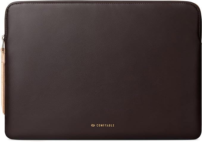 Comfyable Slim Protective Laptop Sleeve 15 Inch 14 Inch, PU Leather Bag Compatible with 15" MacBook Air (Snug Fit) M4 2025 & 14" MacBook Pro M4 (Loose Fit), Computer Case for Mac, Chocolate