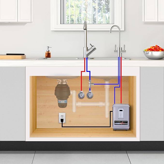 Ready Hot 41-RH-300-F560-BN Instant Hot Water Dispenser System, 2.5 Quarts, Digital Display Dual Lever Hot and Cold Water Faucet Brushed Nickel