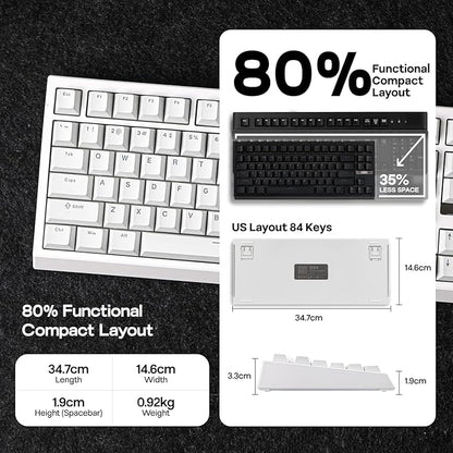EPOMAKER G84 80% RGB Gaming Mechanical Keyboard, 2.4GHz/ Type-C/BT Wireless Keyboard, QMK/VIA Programmable, Hot-Swappable, NKRO, with Shine Through PBT Keycaps for Gamers (White, Creamy Jade Switch)
