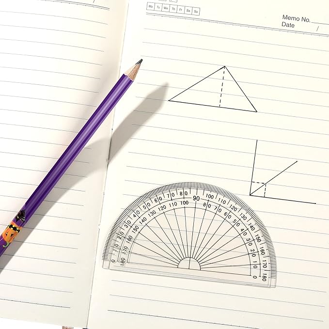 Outus Plastic Protractor for Angle Measurement Student Math 180 Degrees, 4 Inches, Clear, 10 Pack