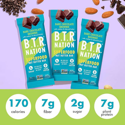 B.T.R. Nation Vegan Keto Superfood Protein Bars - Brownie RECHARGE | 4 Bars | Low Carb, Plant Based, and Gluten Free, Free of Sugar Alcohols and Boosted with Powerful Superfoods!