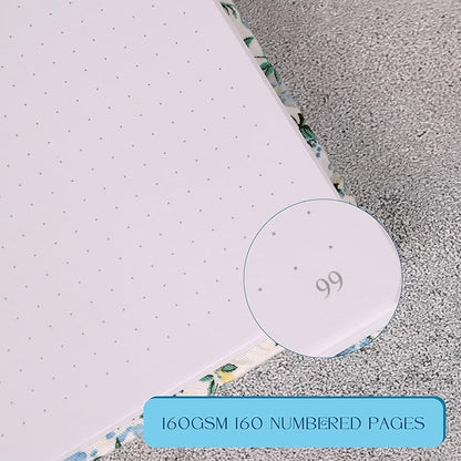 TIEFOSSI Dotted Journal Notebook, Dot Grid Notebook for Women Men, Fabric Flower Journal, 160 GSM Thick Paper, 160 Numbered Pages, 8 x 8 Square Diary