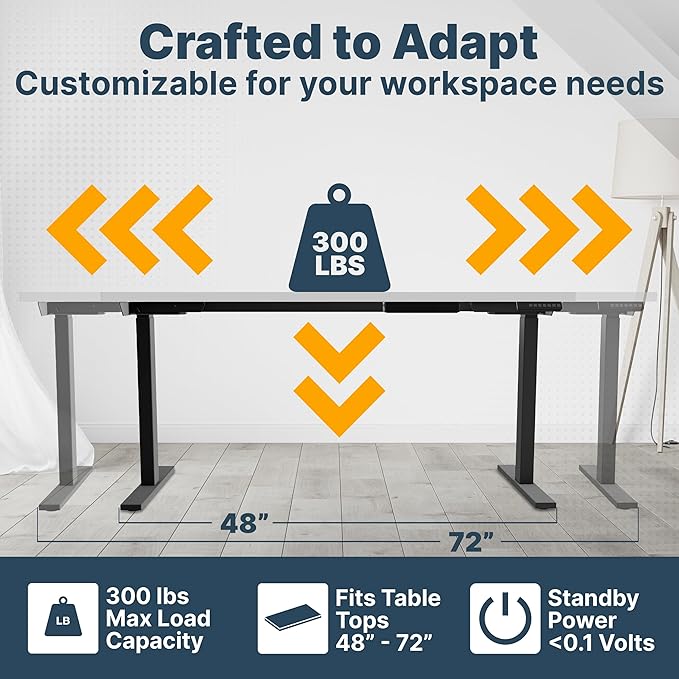 Ansel Dual Electric Motor Desk Frame, 2-Stage Reverse Column Height Adjustable, Home Office Computer Workstation Sit Standing, Memory Keypad, 300lbs Capacity, for tops up to 24"x70", Black-Frame Only