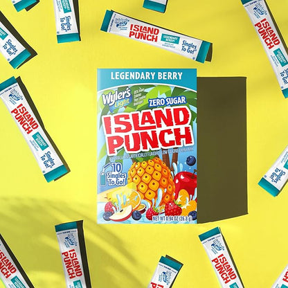 Wyler’s Light Island Punch Singles To Go, Legendary Berry, 10-Count per Box (12 Pack) – Low Calorie Powdered Drink Mixes, Caffeine Free, Gluten Free, and Zero Sugar, 120 Total Powder Packets