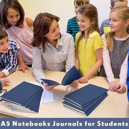 Mimorou 100 Pcs Kraft Notebook Journals 5.5 Inch x 8.3 Inch A5 Softcover Notebooks Bulk for Writing Sketch Office Notepad with 60 Pages 30 Sheets (Navy,Dot)