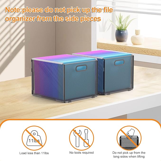 Hanging File Organizer, File Folder Organizer Mesh Hanging File Crate with Handle, File Box Storage Crate, File Basket for Office Home Letter Size, Black