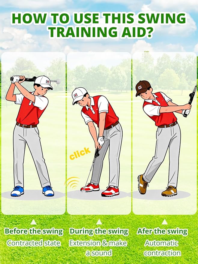 Retractable Golf Swing Trainer with Arm Band - Click Stick Golf Training Aid, Right-Handed Golf Swing Practice Stick for Chipping & Hitting, Portable Indoor Outdoor Golf Practice Stick
