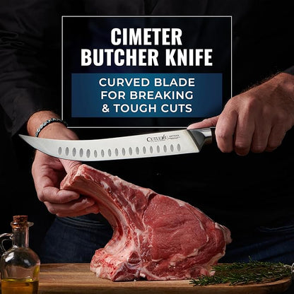 Cutluxe 5-Piece Butcher Knife Set – Slicing Carving Knife Set for Meat Cutting, Ultra Sharp German Steel, Full Tang, Ergonomic Handles – Artisan Series