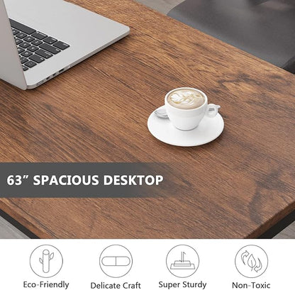 Tribesigns Computer Desk, 63 inch Large Office Desk Computer Table Study Writing Desk Workstation for Home Office, Rustic Brown