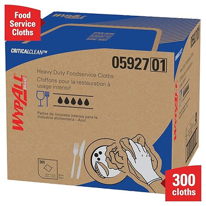 WypAll CriticalClean High Capacity Cloths Heavy Duty Foodservice Wipes (05927), Quarterfold Towels, Blue (1 Box of 300 Sheets, 300 Sheet Total)