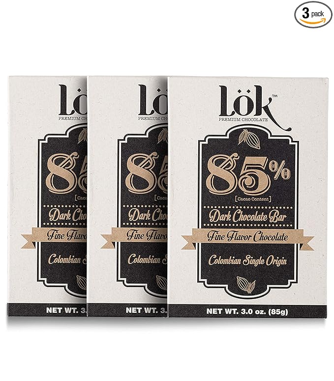 Lok Dark Chocolate Bar 85% Cacao | Fair Trade, Non-GMO, Kosher, Gluten Free, Vegan, Bean-to-Bar, Keto Friendly, Low-Carb, Paleo Lök | 3.0 Ounce 3 Pack