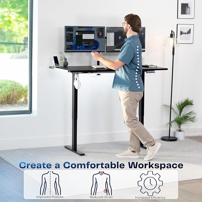 VIVO Electric 60 x 30 in Standing Desk, Memory Height Adjustment, 1B Series, Black Top Black Frame, DESK-KIT-1B6B-30