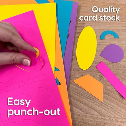 ARTshapes 840 pc Creative Paper Shapes Pack with 70+ Idea Guide - US Made Card Stock - Punch Out Funky DIY Craft Supplies for Whimsical Art Designs, Paper Crafts, and Pattern Play 5 Festive Colors