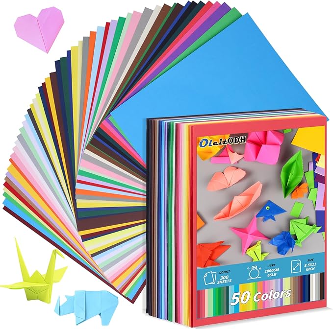 300 Pcs Colored Cardstock Bulk 50 Assorted Colors, 8.5” x 11” Cardstock Paper Construction Paper,180GSM Card Stock Printer Scrapbooking Supplies for Diy Crafts Making