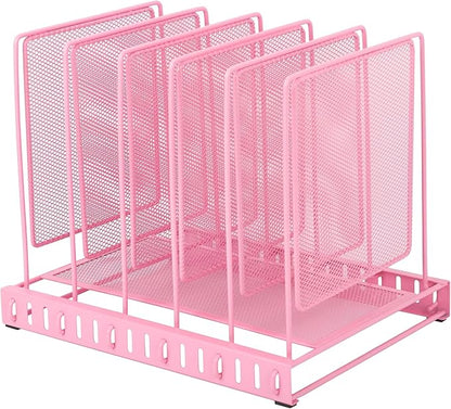 EASEPRES 5 Section Vertical Metal Mesh Desk File Organizer, Spacing Adjustable Upright Desktop Paper Mail Document Magazine Sorter Folder Holder for Workspace Office School Home, Pink