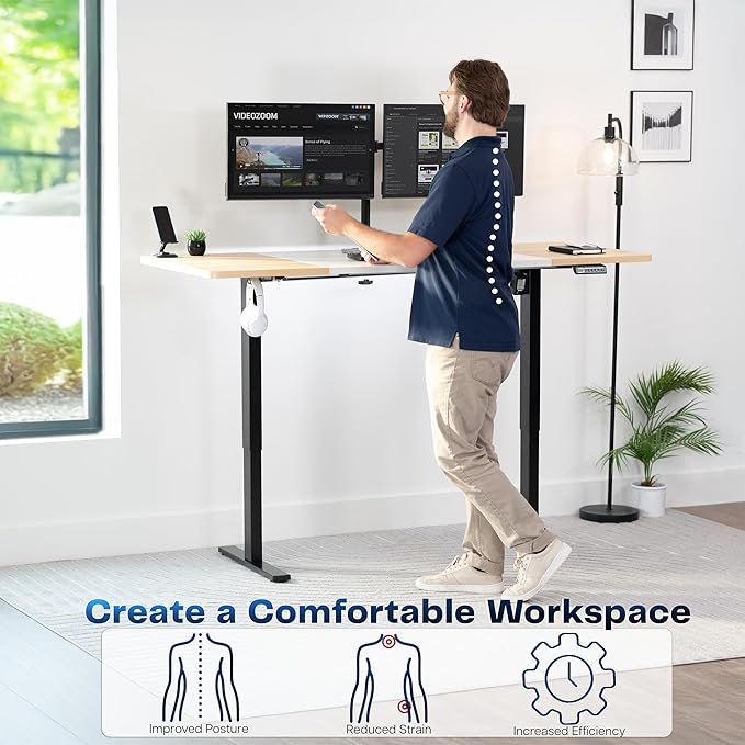 VIVO Electric 71 x 30 in Standing Desk, Memory Height Adjustment, 1B Series, White and Light Wood Top, Black Frame, DESK-KIT-1B7WC
