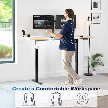 VIVO Electric 71 x 30 in Standing Desk, Memory Height Adjustment, 1B Series, White and Light Wood Top, Black Frame, DESK-KIT-1B7WC