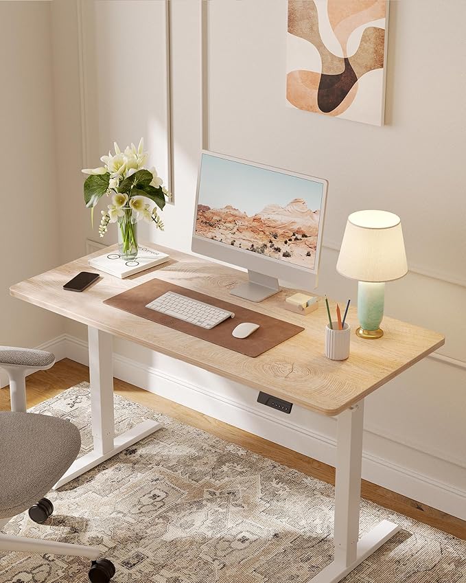 FEZIBO Electric Standing Desk Adjustable Height, 48 x 24 Inch Sit and Stand, Home Office Desk, Ergonomic Workstation Computer Desk, Maple