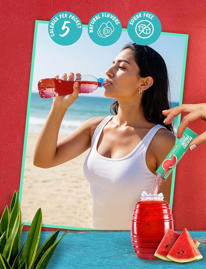 Klass Aguas Frescas Powdered Drink Mix | 44 Sugar Free Powder Packets | Flavors - Mango Watermelon Pineapple & Passionfruit - Water Enhancer To Go!