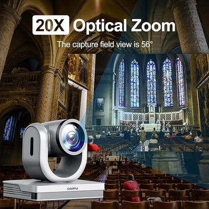 PTZ Camera 20X Optical Zoom, HDMI| USB3.0| SDI| LAN| PoE, 1080P FHD 60fps, AI Auto Tracking, 1/2.8" CMOS Sensor, 255 Presets, Conference Room Camera, for Church Worship Live Streaming Business