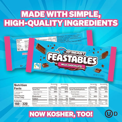 Feastables MrBeast Combo Pack, King Size Milk Chocolate & Milk Crunch Bars, 10 Each, Candy Bars for Adults & Kids, Candy Bar for Snacks, Gifts, or Dessert, Fairtrade Cocoa, 2.1 Oz Each, 20 Count