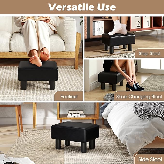 Giantex Small Foot Stool Ottoman, PU Leather Footrest with Storage, Padded Rectangle Footstool, Small Sofa Step Stool for Living Room, Bedroom & Entryway