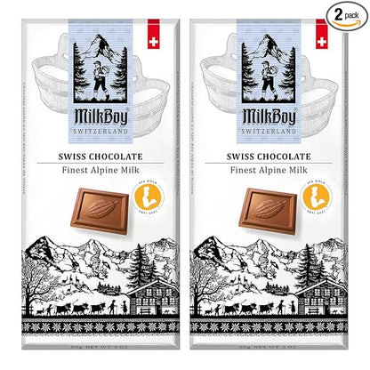 Milkboy Swiss Chocolates Chocolate Bars - Premium Swiss Alpine Milk Chocolate - Smooth European Milk Chocolates Gift - Sustainably Farmed Cocoa - Gluten Free - 3 oz, Pack 2