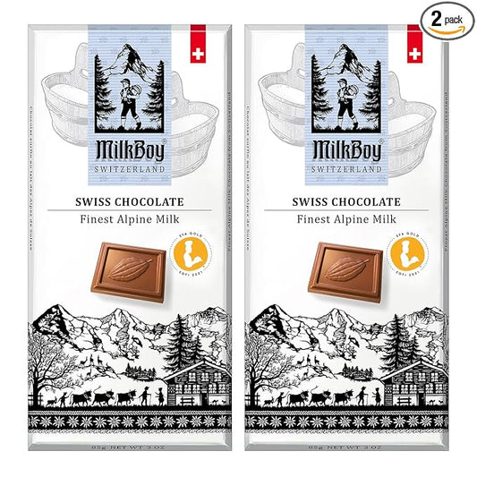 Milkboy Swiss Chocolates Chocolate Bars - Premium Swiss Alpine Milk Chocolate - Smooth European Milk Chocolates Gift - Sustainably Farmed Cocoa - Gluten Free - 3 oz, Pack 2
