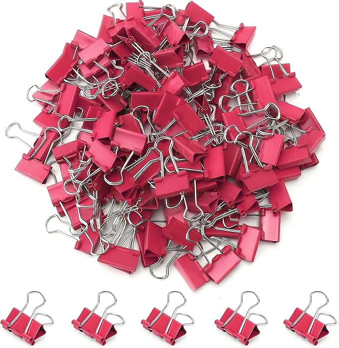 100 Pack Mini Red Binder Clips 5/8 Inch (15 mm), Colored Little Paper Clamps, Small Tiny Micro Size Paper Clips for Office Home School Business 0.6"