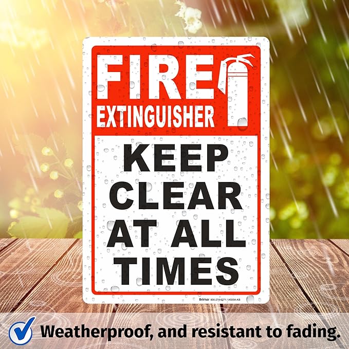 Brimar - 7 x 10" - Fire Extinguisher Keep Clear Sign - 3.5 Mil InfiniStick™ Vinyl Label - Easy Installation - Versatile Use