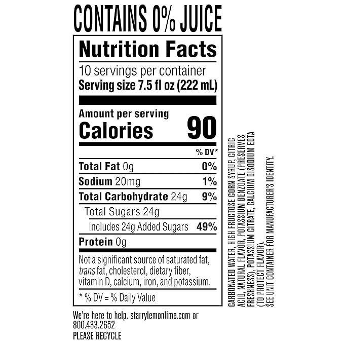 Starry Lemon Lime Soda, Caffeine Free, Mini Cans, 7.5 Fl Oz (Two packs of 10)