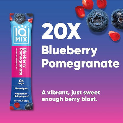 IQMIX Hydration Electrolyte Powder – 4-in-1 Formula for Hydration, Mental Clarity, Mood and Recovery – Sugar-Free Drink Mix, Keto, Magnesium L-Threonate, Lion’s Mane – 20 Count Blueberry Pomegranate