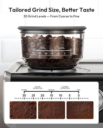EUHOMY Espresso Machine with Grinder, 20 Bar Coffee Maker with Milk Frother Steam Wand, Professional Espresso Coffee Machines with Removable Water Tank, Latte & Cappuccino Machine for Home Barista