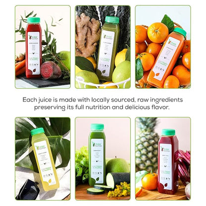 3 Day Juice Cleanse by Raw Fountain, All Natural Raw Detox Cleanse, Juicing for Body Reset, Cold Pressed Juice Fast, Great Way to Jumpstart a Healthy Diet, 18 Bottles 12oz, 3 Ginger Shots
