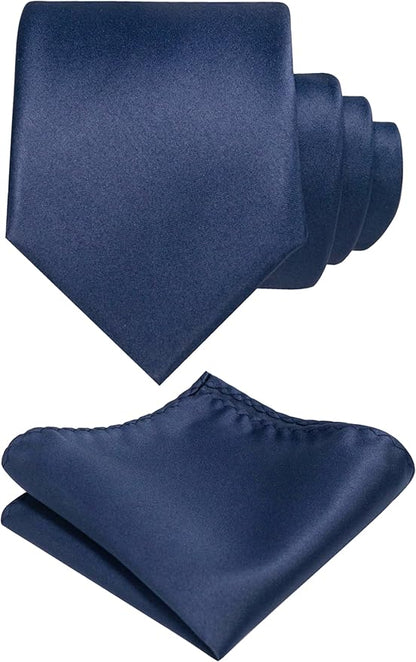 RBOCOTT Solid Color Tie and Pocket Square Hankerchief with Lapel Pin Set for Men