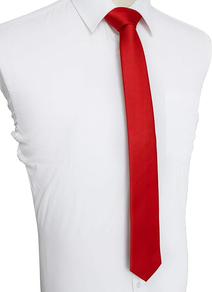 JEMYGINS 2.4" Solid Color Skinny Tie and Pocket Square with Tie Clip Sets for Men (6cm)