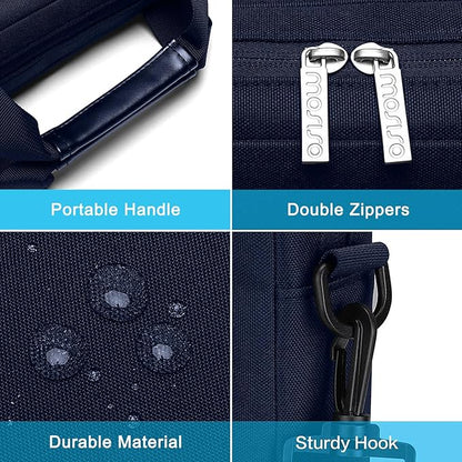 MOSISO Laptop Shoulder Bag 13.3 inch, 13-14 inch Computer Bag Compatible with MacBook Air/Pro 13 / Pro 14, HP Dell ASUS Lenovo with 2 Raised&1 Flapover&1 Horizontal Pocket&Handle&Belt, Navy Blue