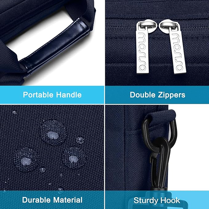 MOSISO Laptop Shoulder Bag 15.6 inch, 15-15.6 inch Computer Bag Compatible with MacBook Pro 16 inch, HP, Dell, Lenovo, Notebook with 2 Raised&1 Flapover&1 Horizontal Pocket&Handle&Belt, Navy Blue